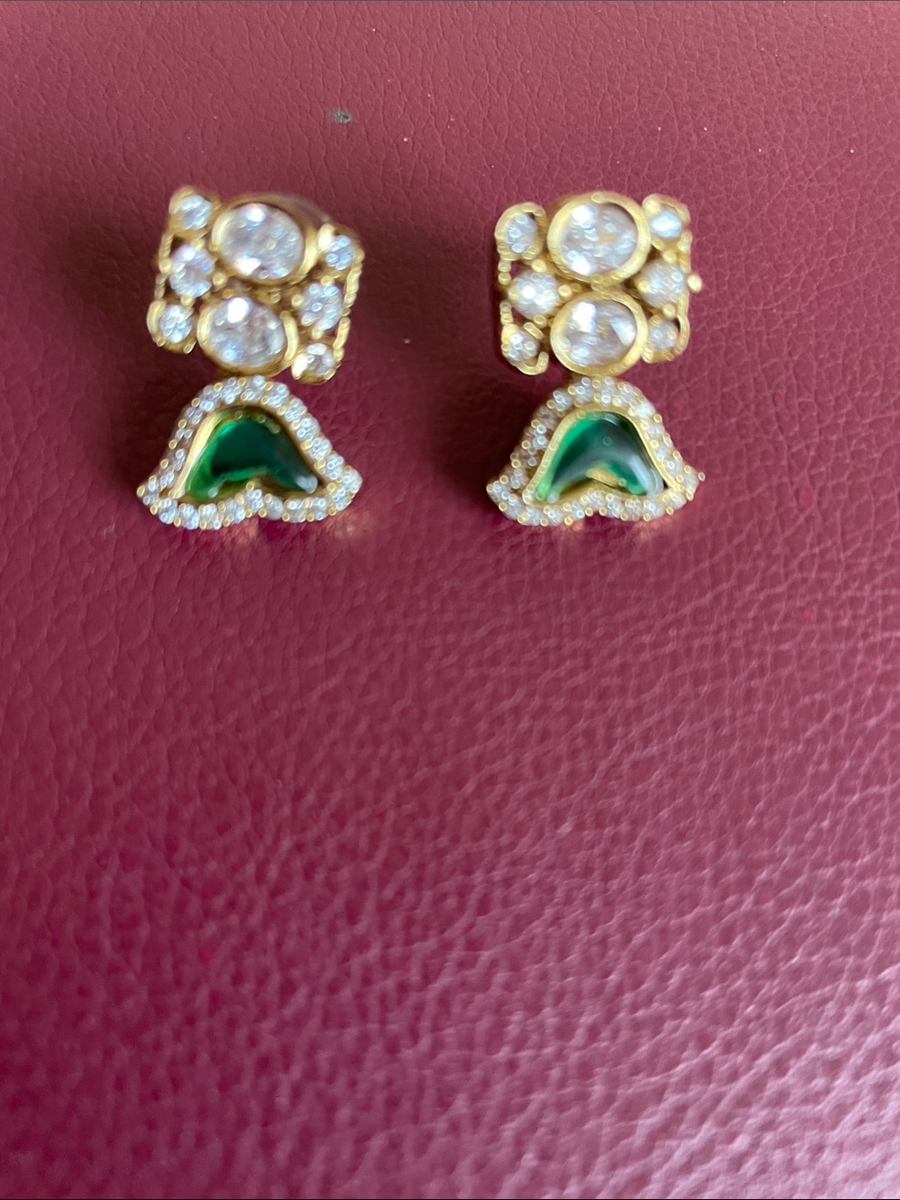 Gold-Tone Green and Clear Crystal Drop Earrings